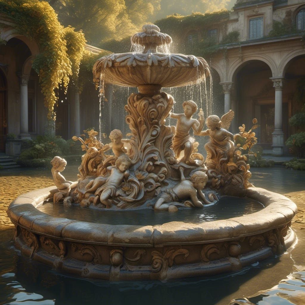 Victorian Stone Fountain with Twisting Vines