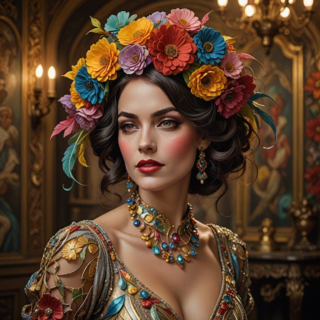 Renaissance Woman with Art Nouveau Ornamentation