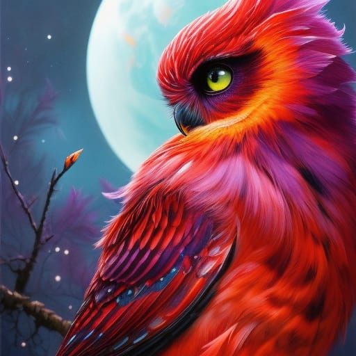 Fiery Owl Portrait in Detailed Digital Art Style