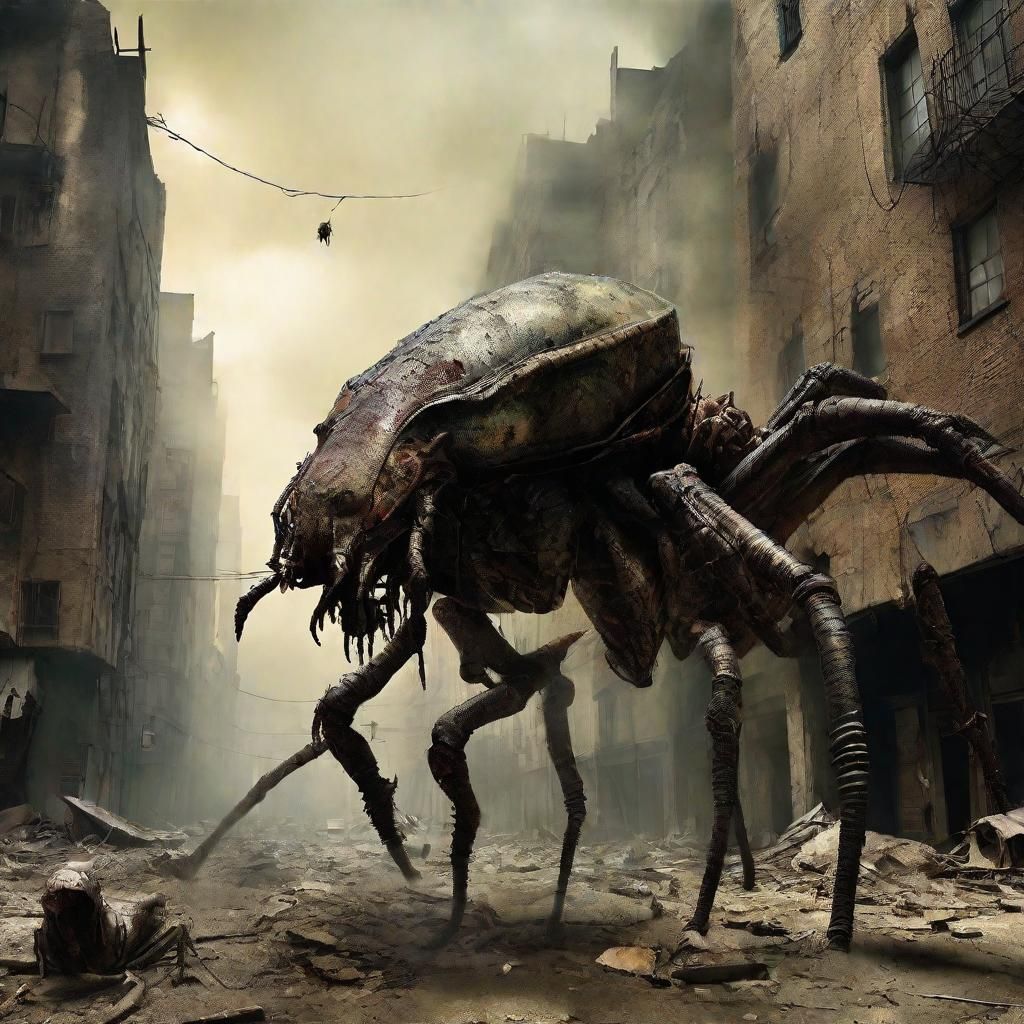 Grimdark Insectoid Alien in Ruined City