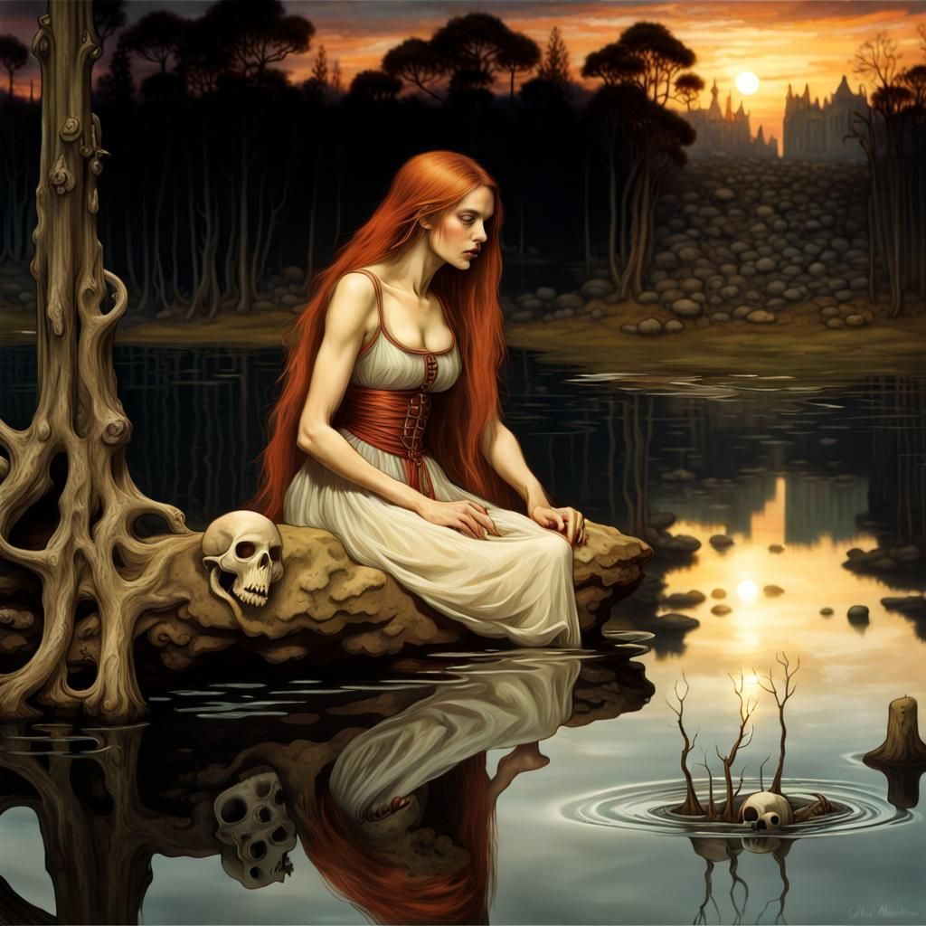 Enchanting Witch Reflects Demonic Face