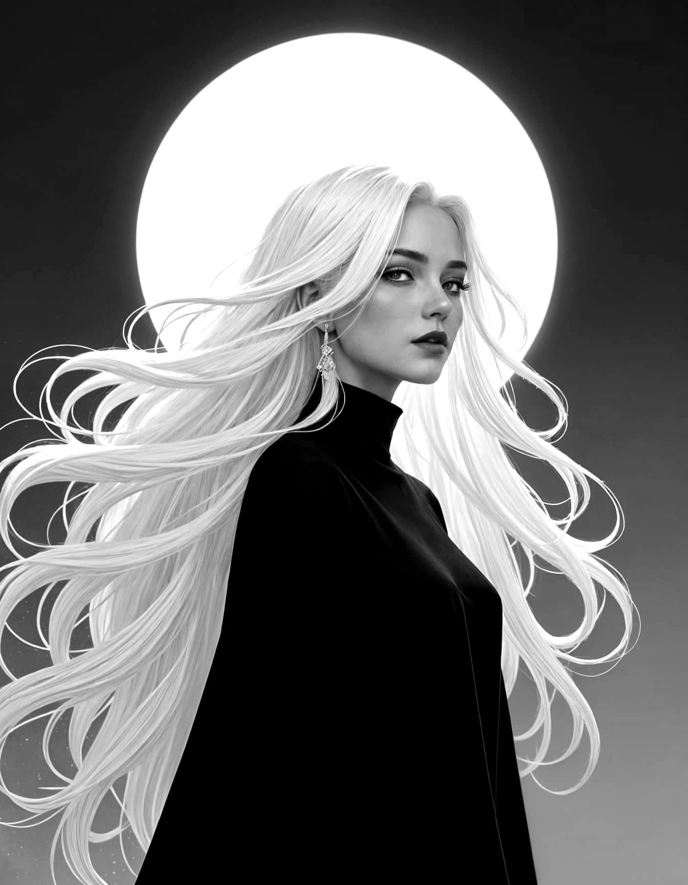 Ethereal Woman with Flowing Silver Hair