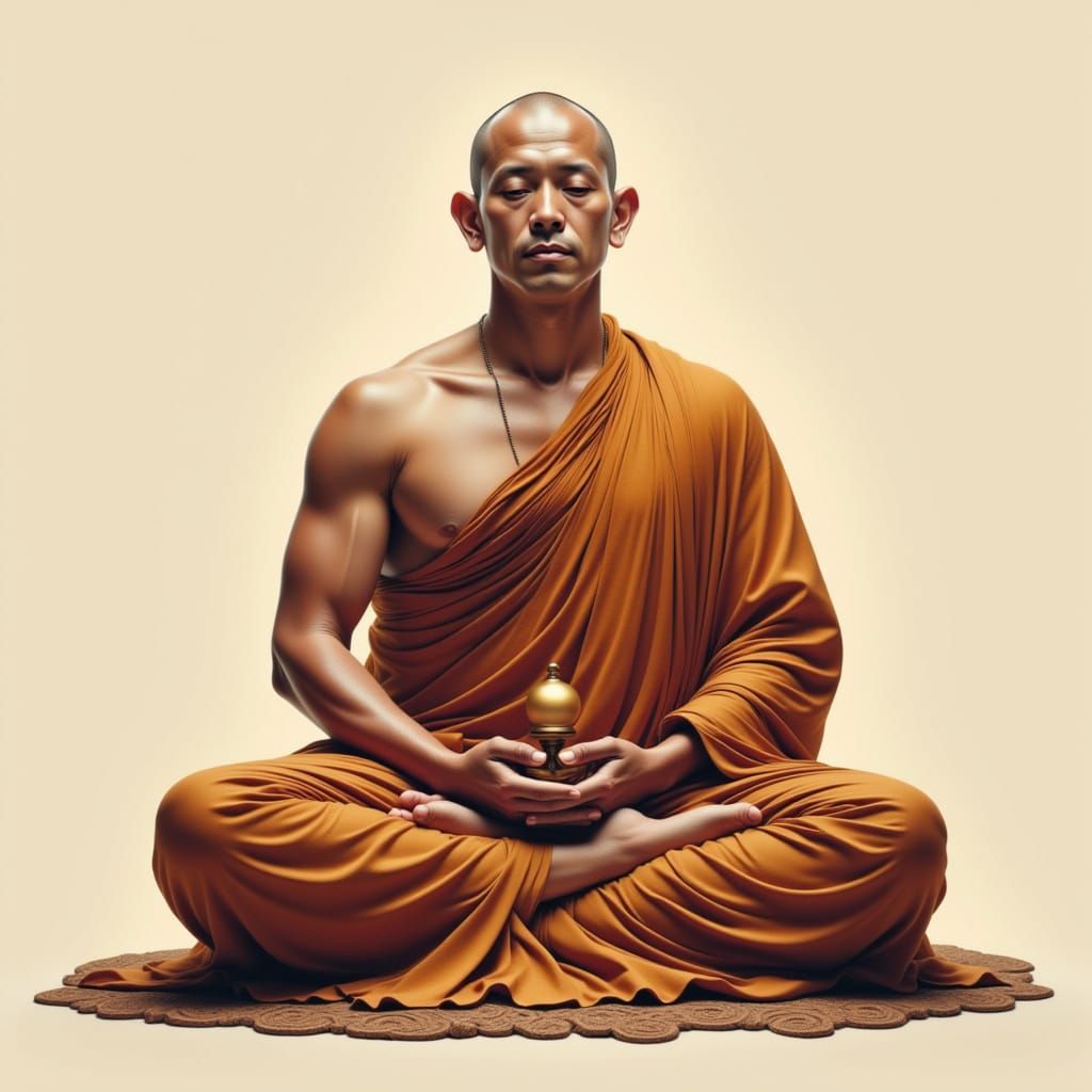 Meditating Monk in Serene Zen Garden