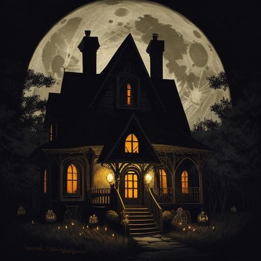 Whimsical Halloween Night Illustration in Gorey Style