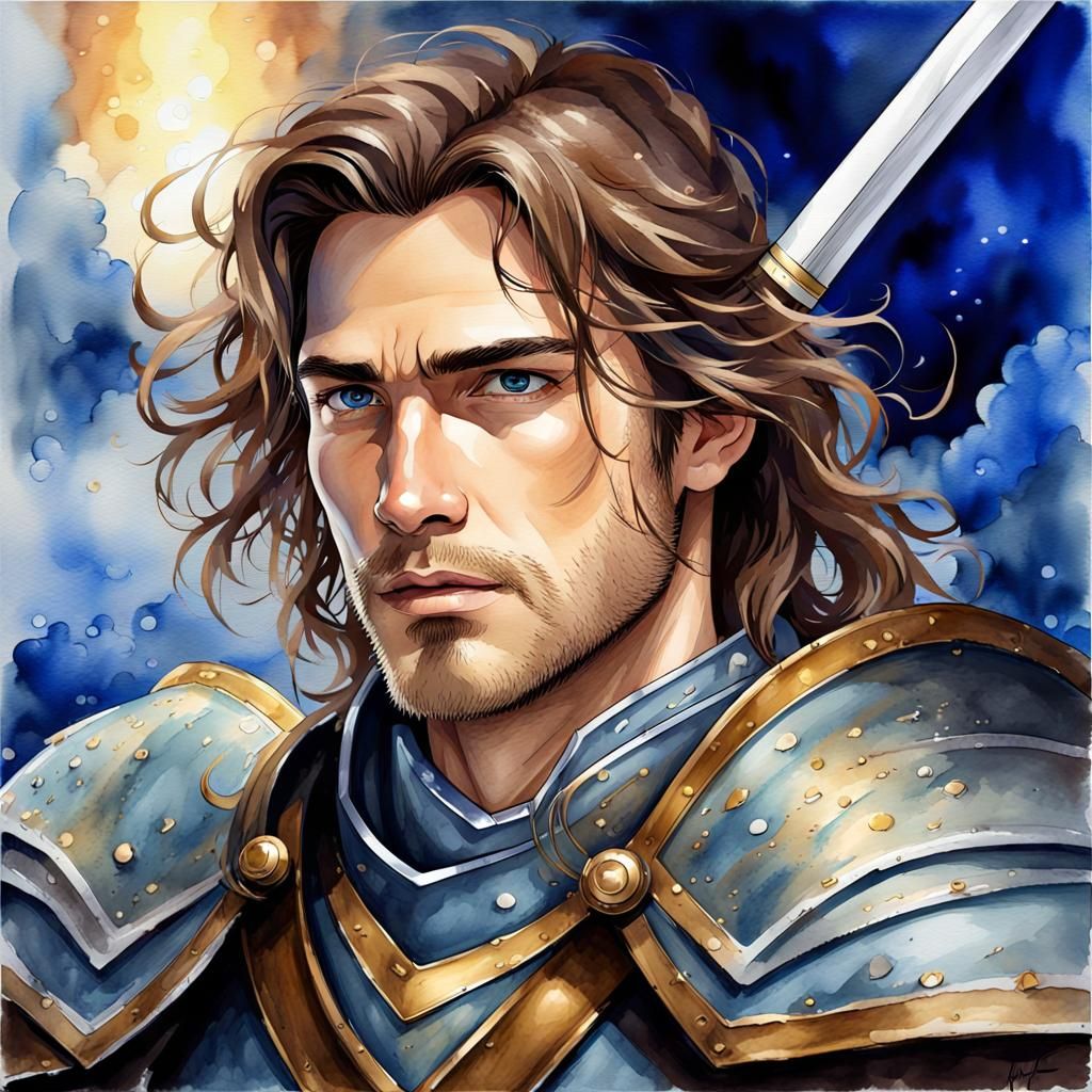 Charismatic Paladin Portrait in Watercolor Style