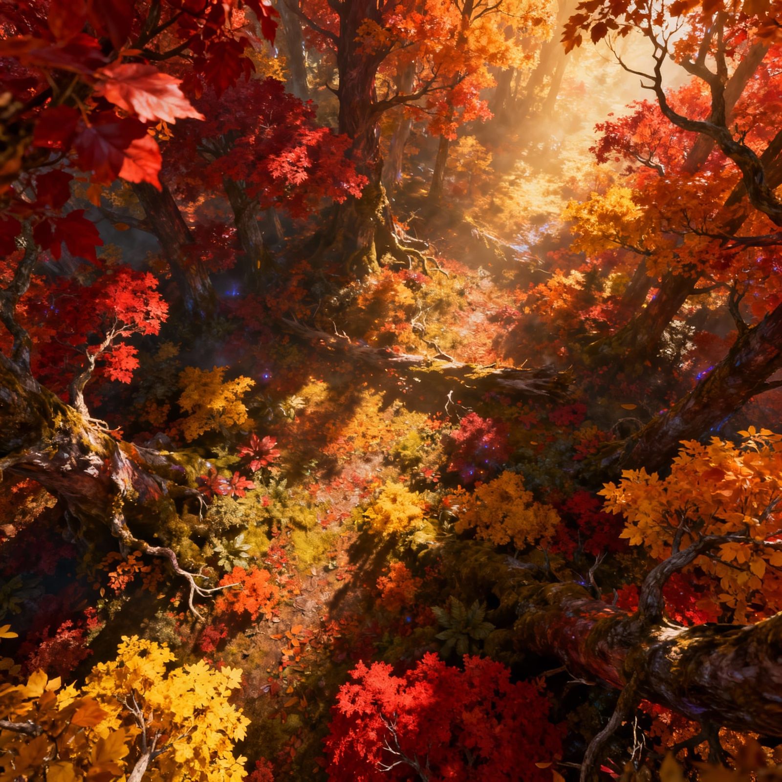 Vibrant Autumn Forest Aerial View - Fantasy Concept Art