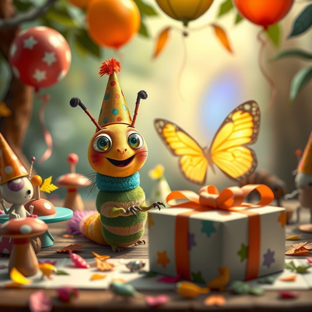 Caterpillar's Whimsical Birthday with Butterfly Wings