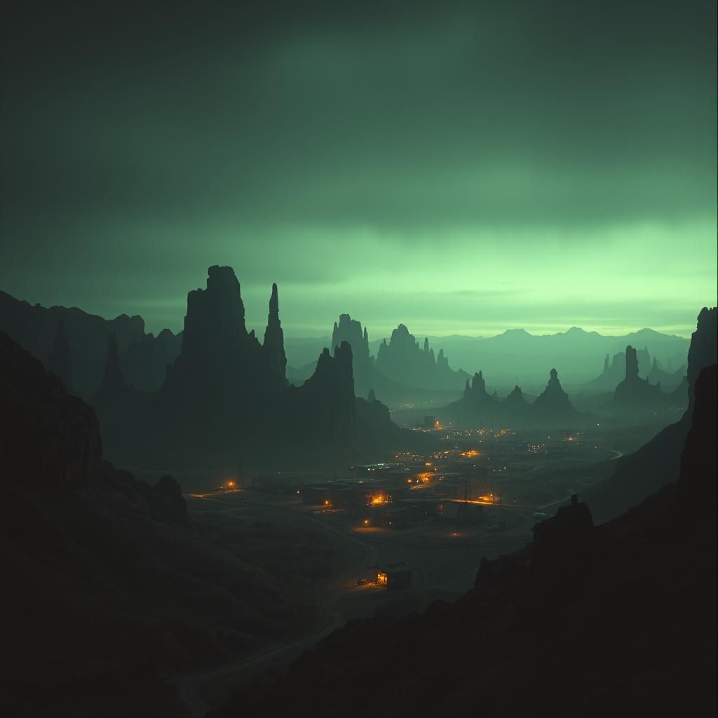 Superstition Mountains Twilight Landscape in Surreal Style