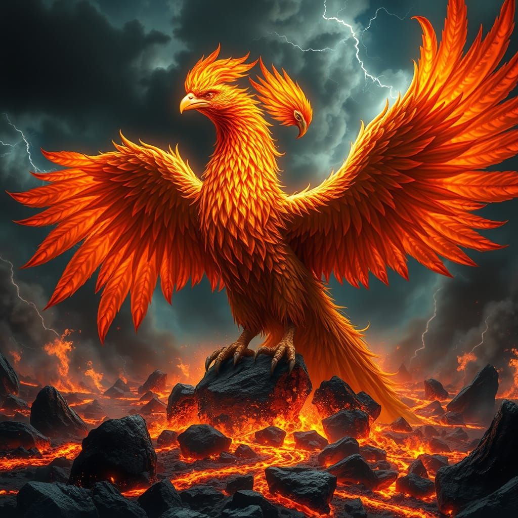 Majestic Phoenix Rises from Embers in Cinematic Fantasy Art