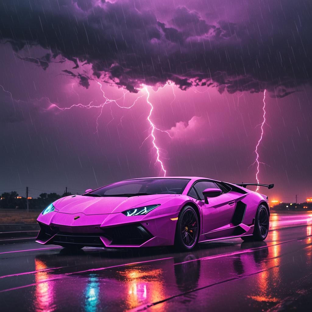 Neon Lamborghini in Synthwave Storm