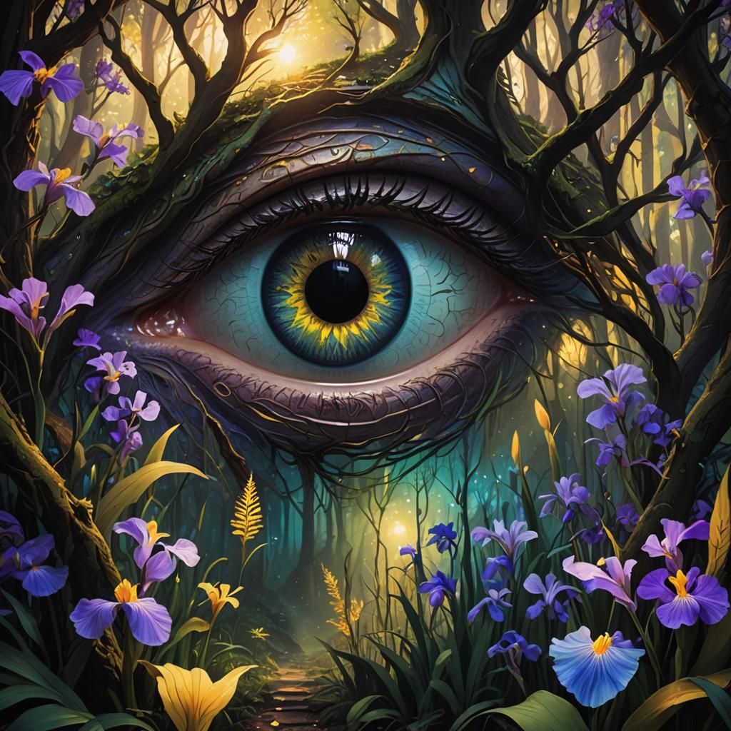 Mystical Forest Eye: Vibrant Fantasy Concept Art