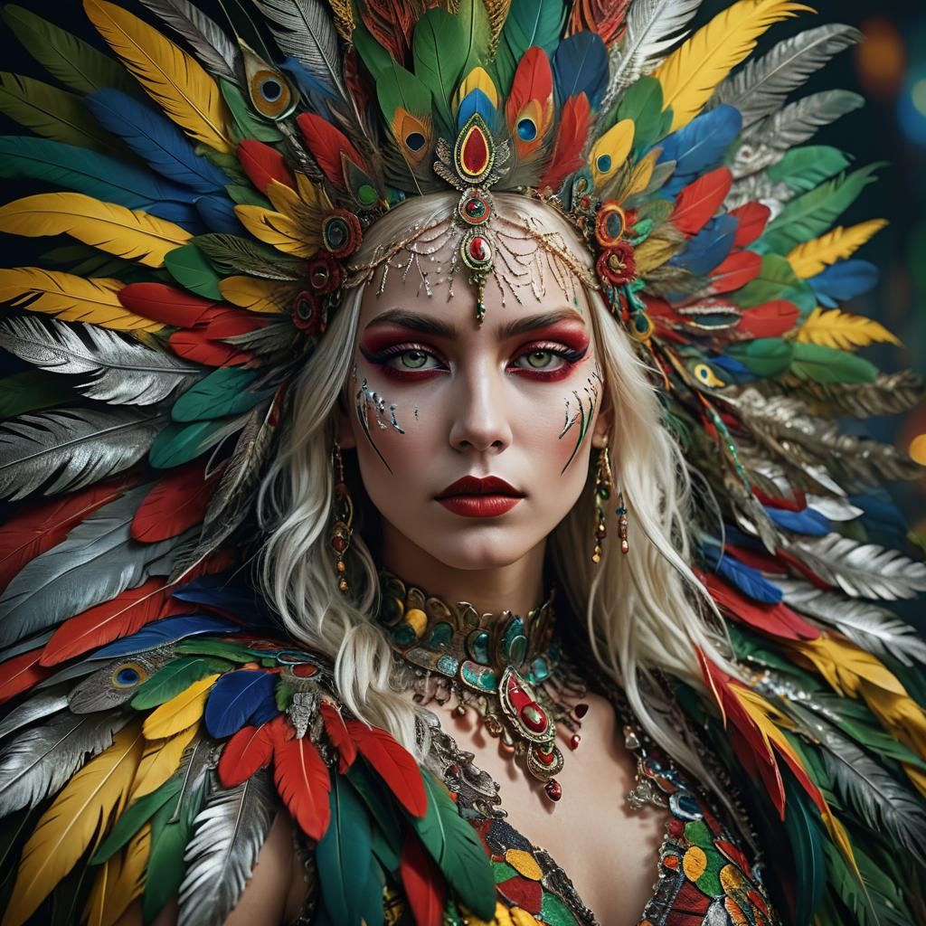 Silver Woman with Feathers, Unreal Engine 5 Style