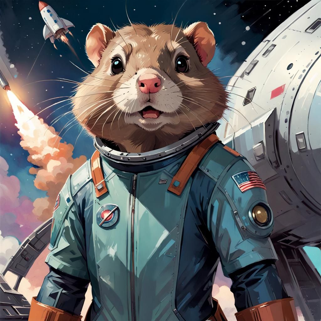 Muskrat by Rocket Ship in Manga Style