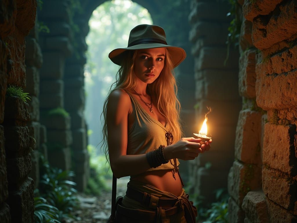 Jungle Temple Explorer in Cinematic Lighting