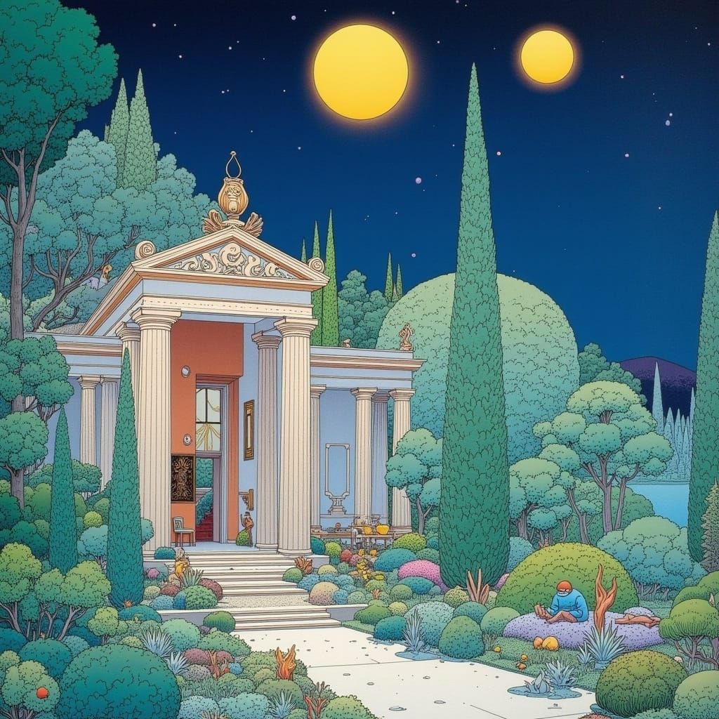 Ancient Roman Villa in Moebius Style Garden