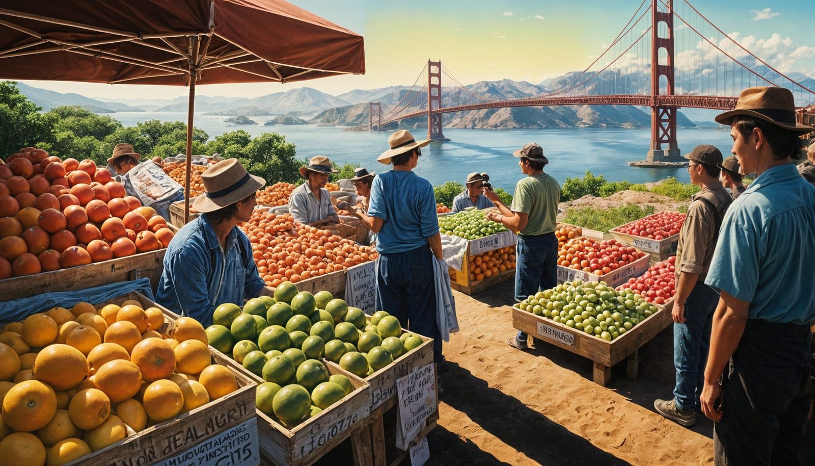 Fruit Vendor Under San Francisco's Golden Light