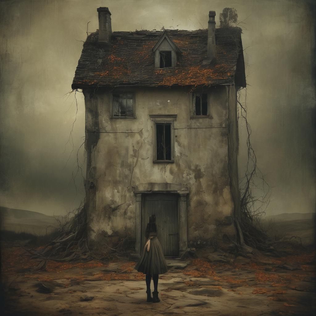 Surreal Landscape with Girl Beyond a Bleak Tor