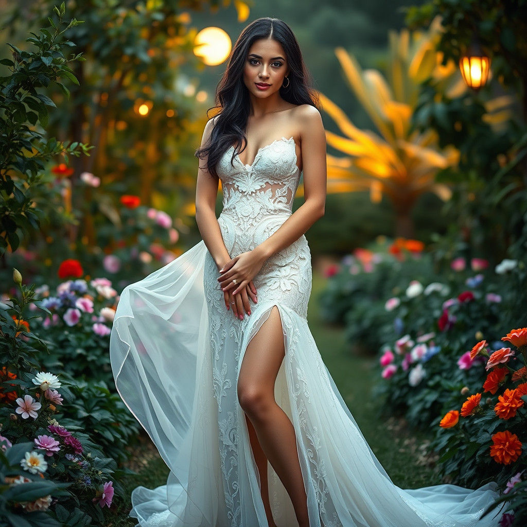 Woman in Stella McCartney Gown in Pre-Raphaelite Style