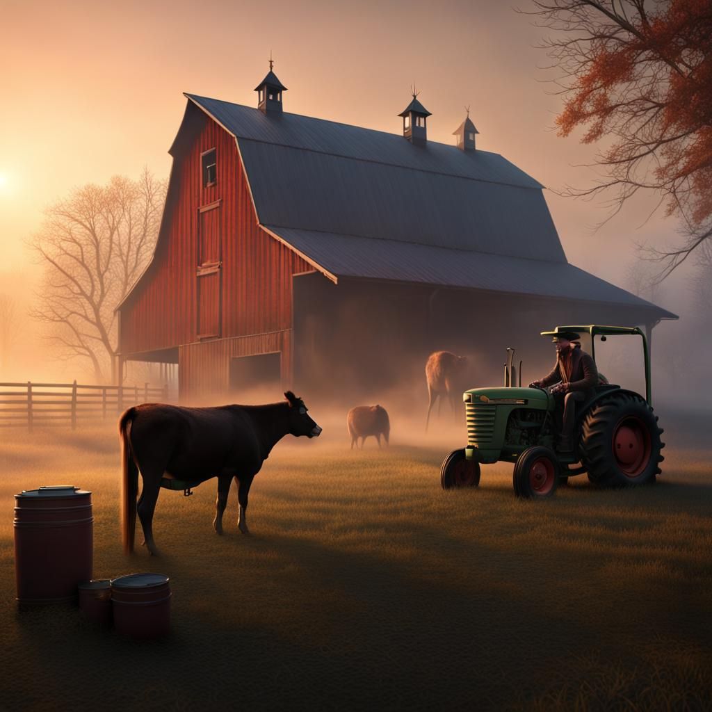 Sunrise on the Farm, Digital Matte Painting
