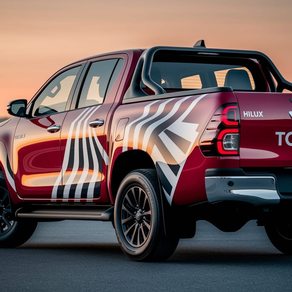 Sleek Red Toyota Hilux with High Contrast Decal Design