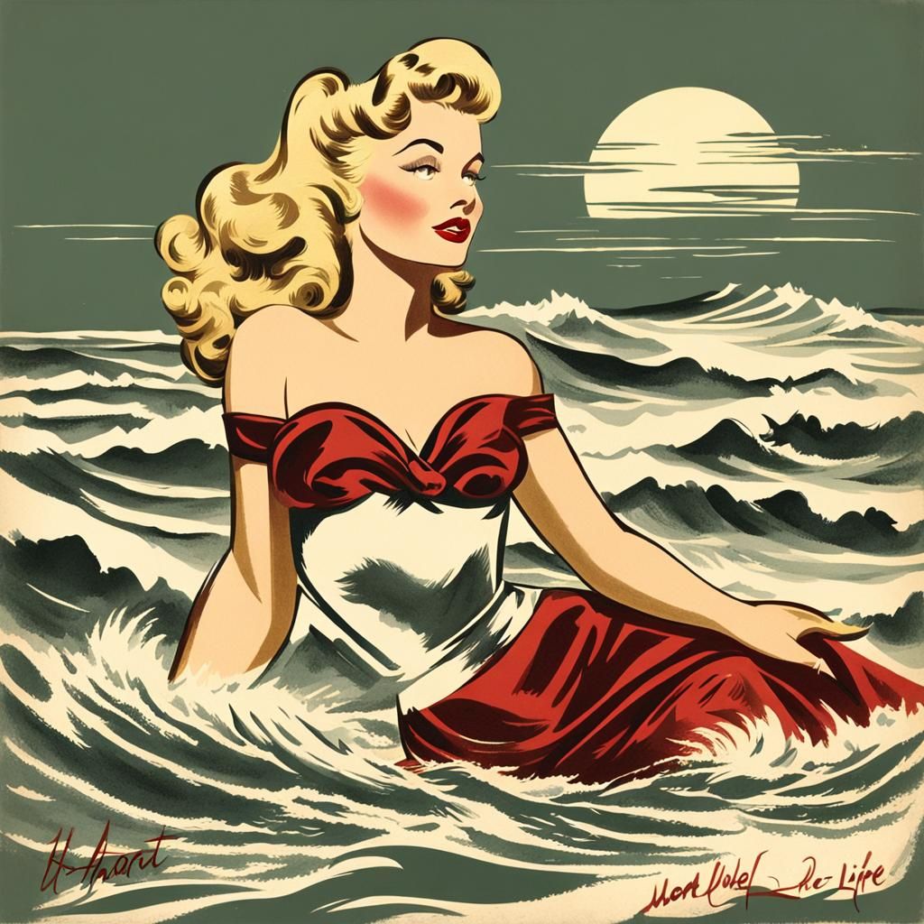 Voluptuous French Woman: 1940s Pinup Illustration