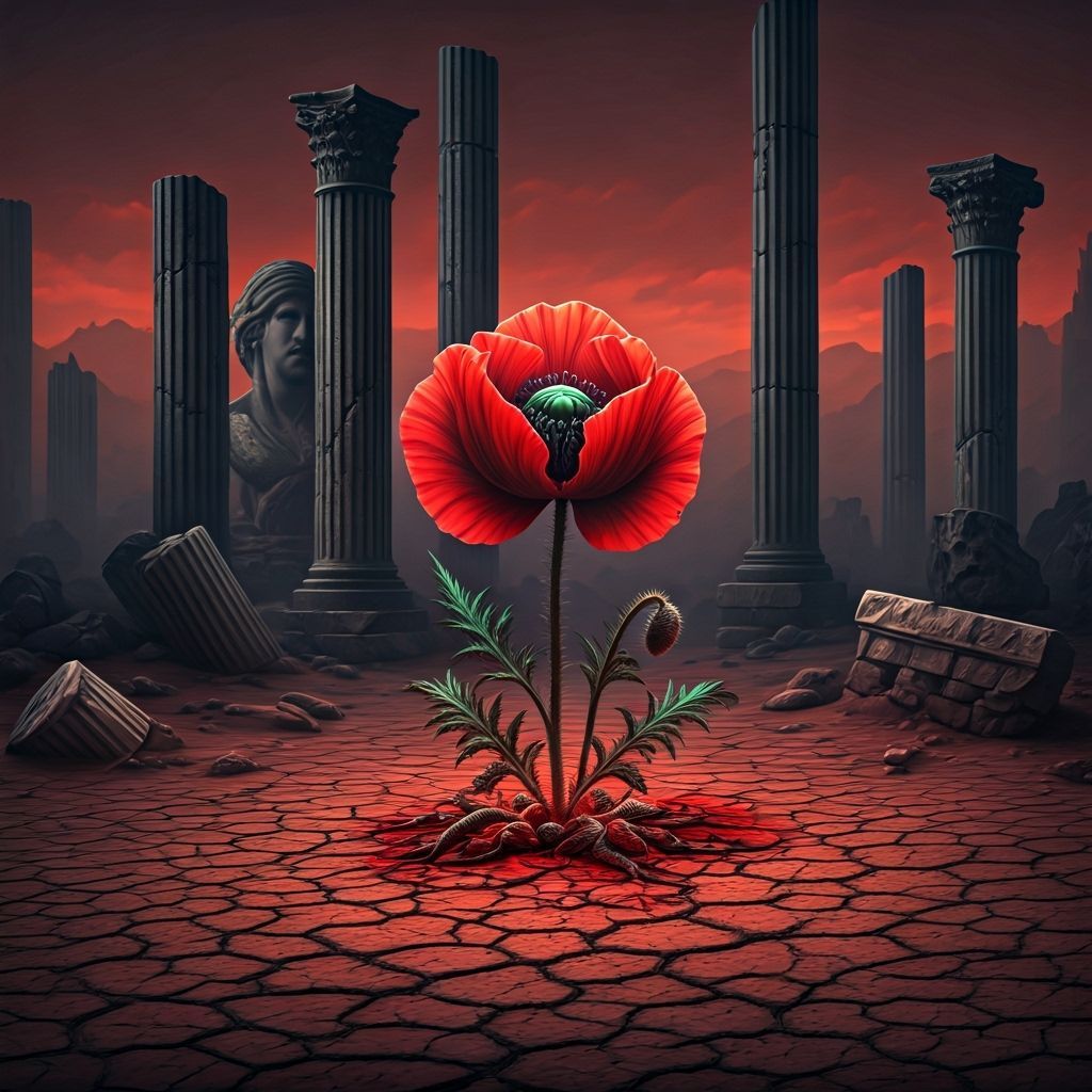 Mystical Crimson Flower Blooms on Mars Battlefield