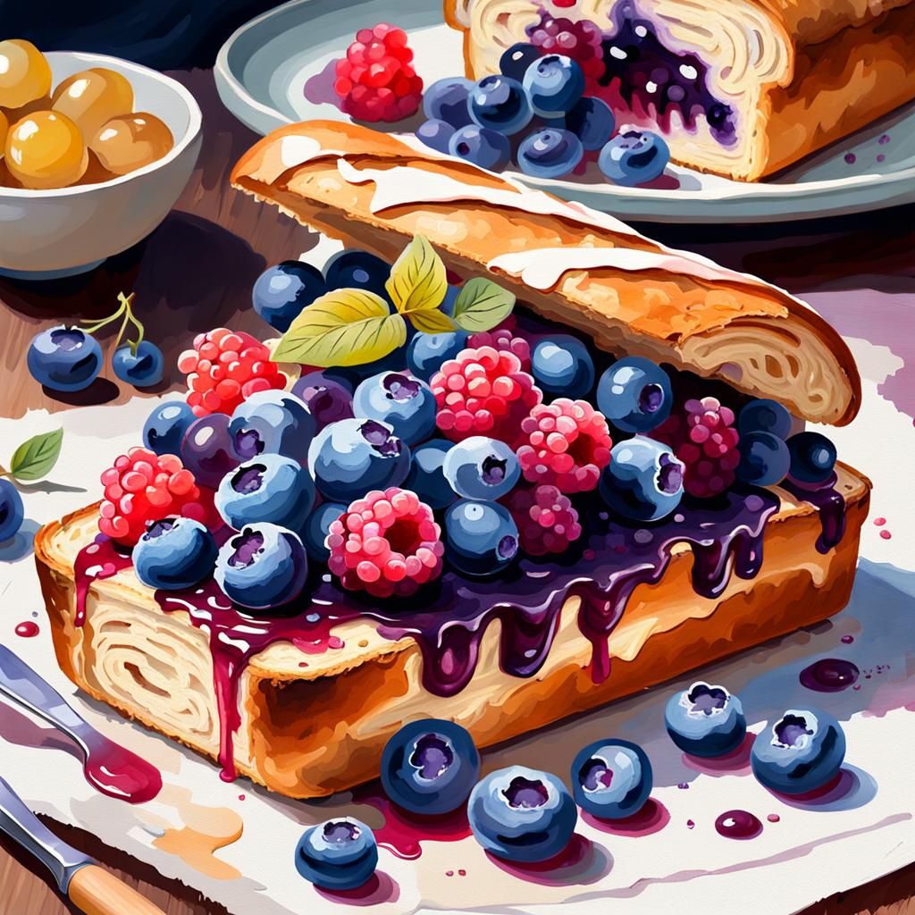 Master Baker Surrounded by Bread as Gouache Painting