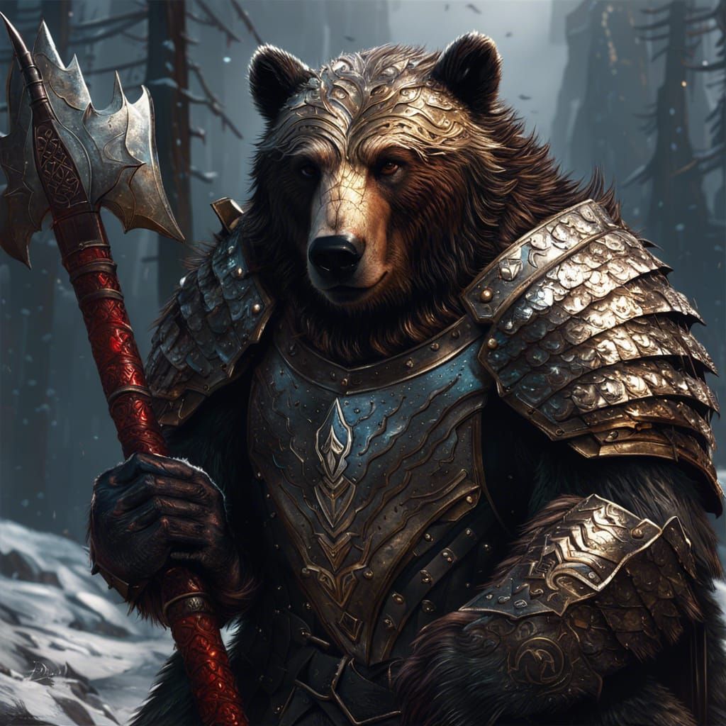 Armored Were-Bear Warrior in Dark Forest