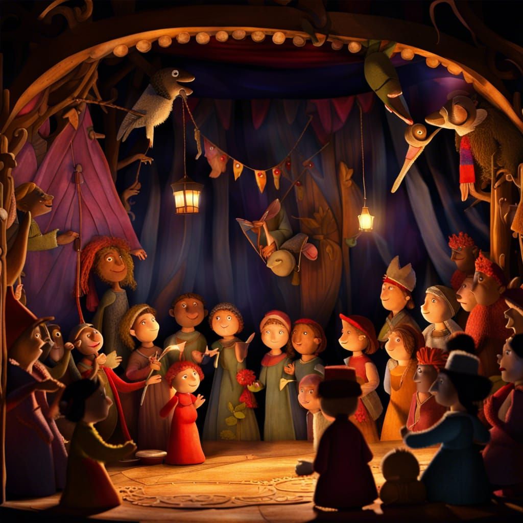 Enchanted Shadow Puppet Show in Medieval Fantasy Style