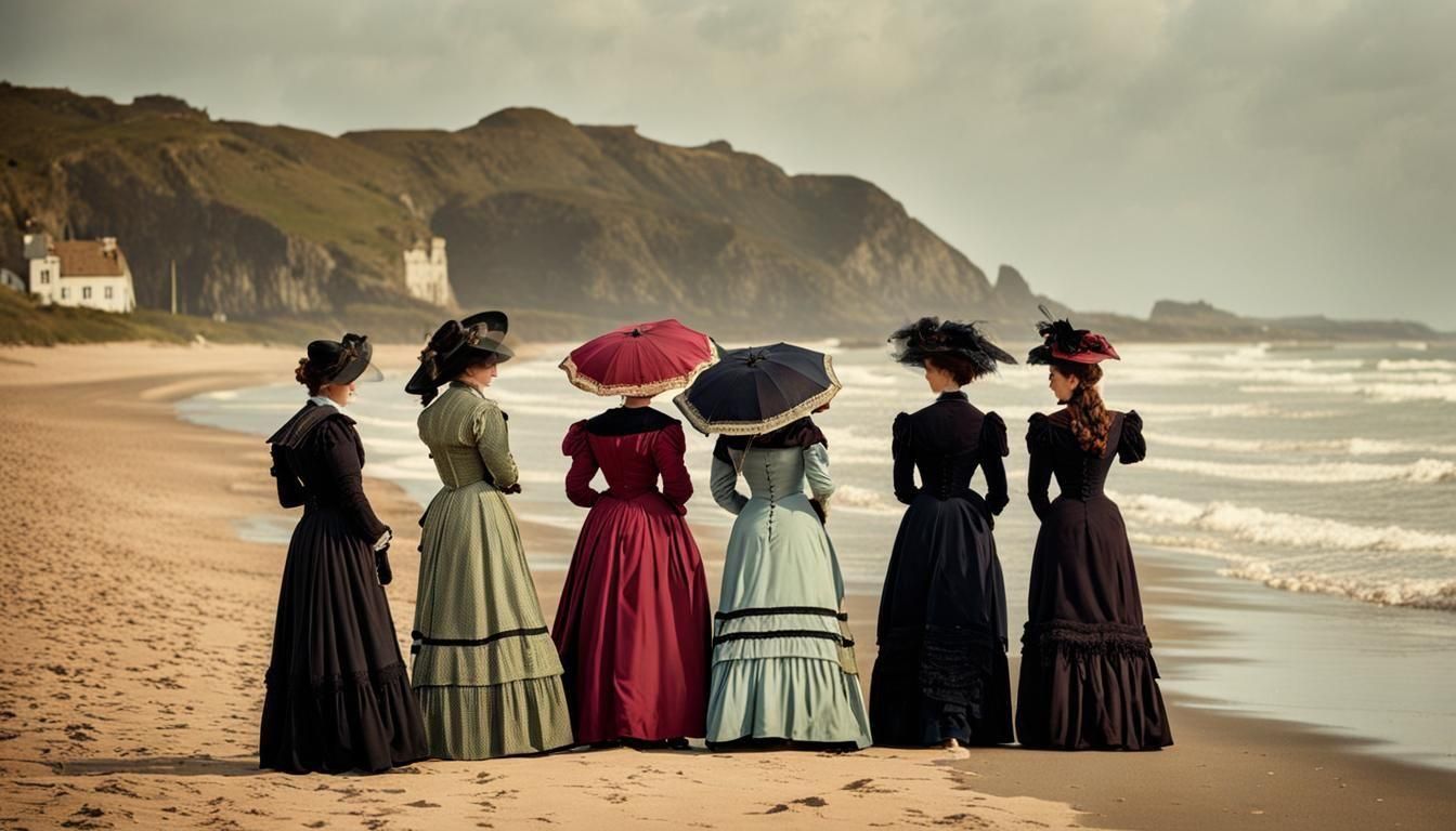 Victorian Women Enjoying a Day at the Beach