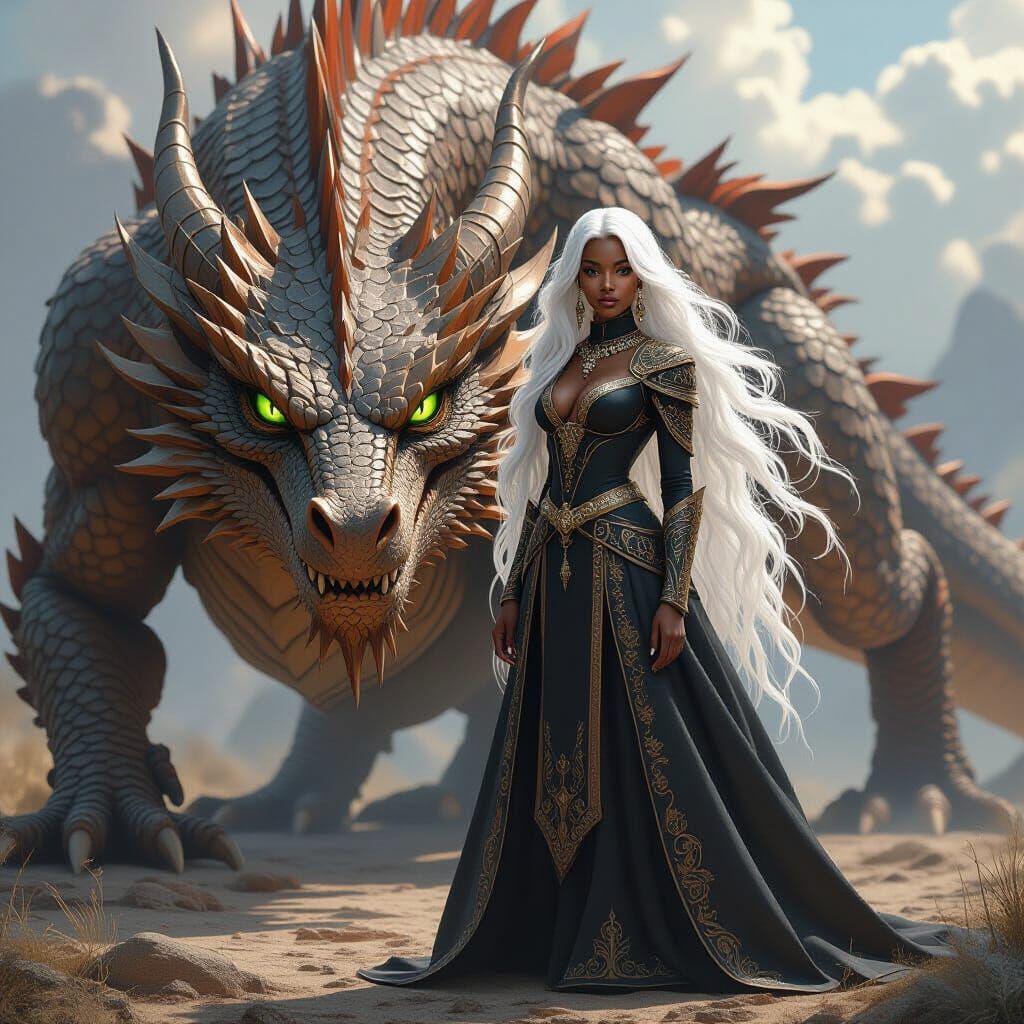 Regal Woman and Dragon, Concept Art Style