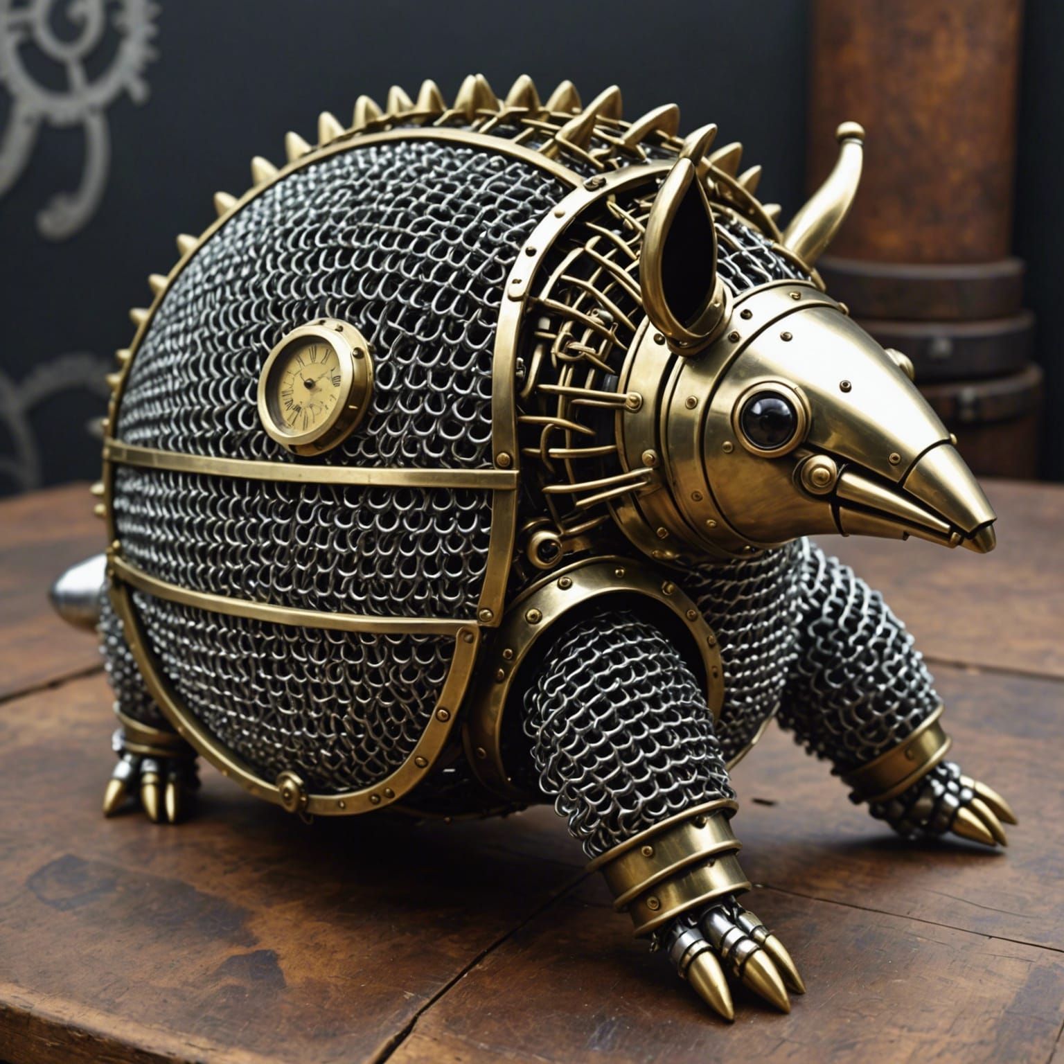 Steampunk Armadillo in Brass Chainmail