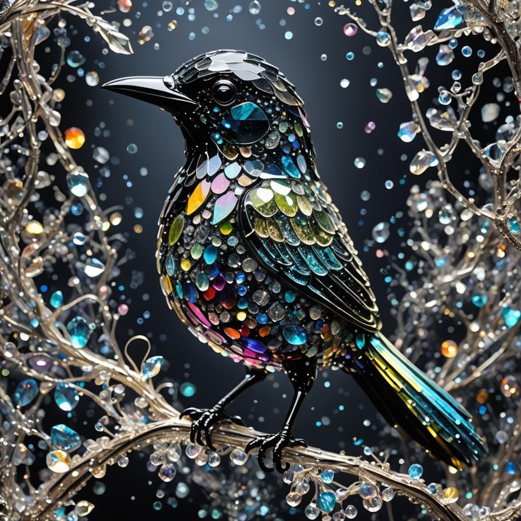 Bioluminescent Crystal Bird Glass Art