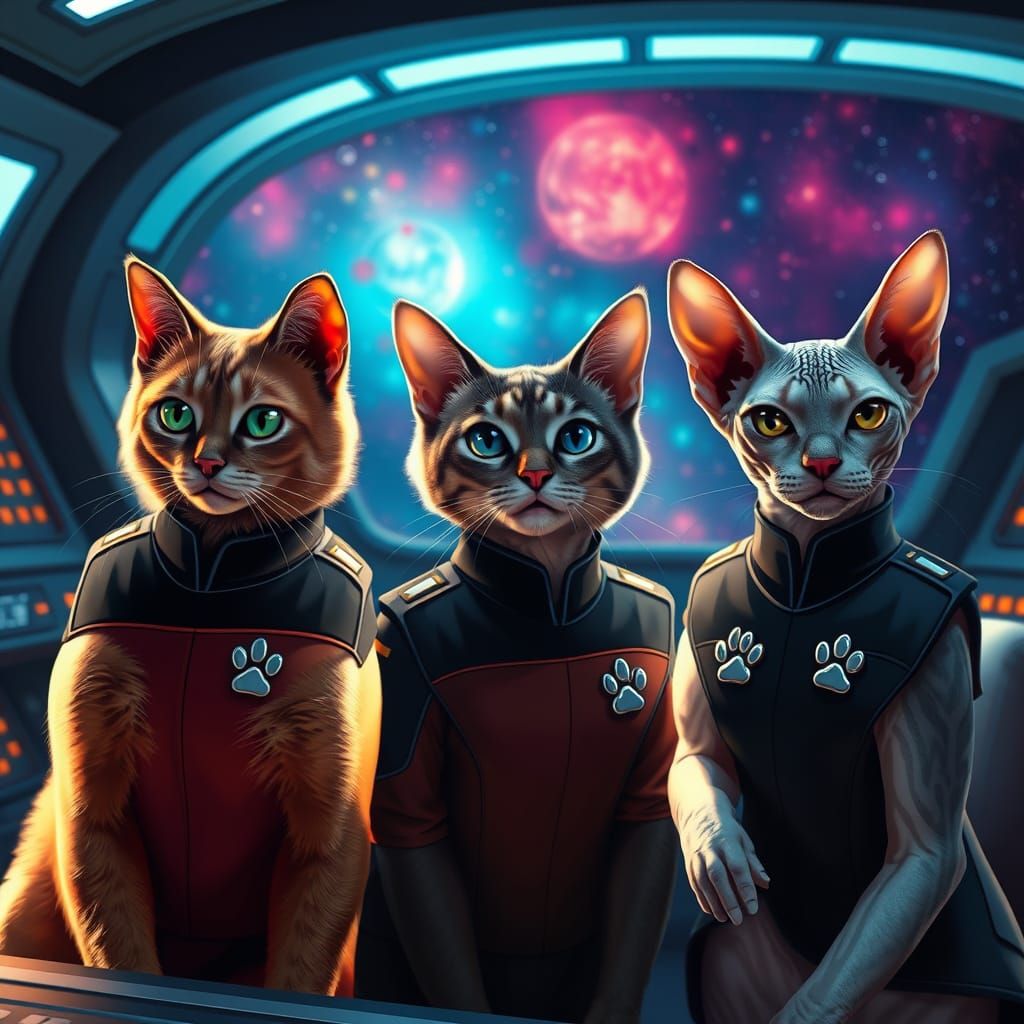 Epic Star Trek Cats on the Bridge of the Caterprise