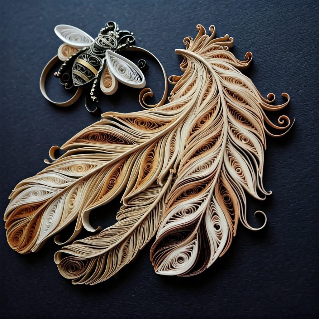 Quilled Feathers and Bees in Filigree Paper Art