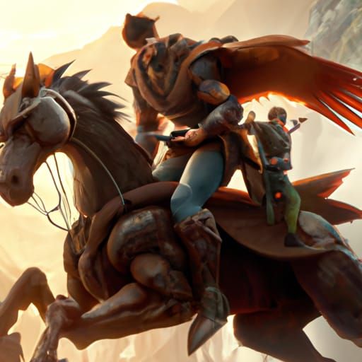 Knight Rides Eagle: Dark Fantasy Concept Art