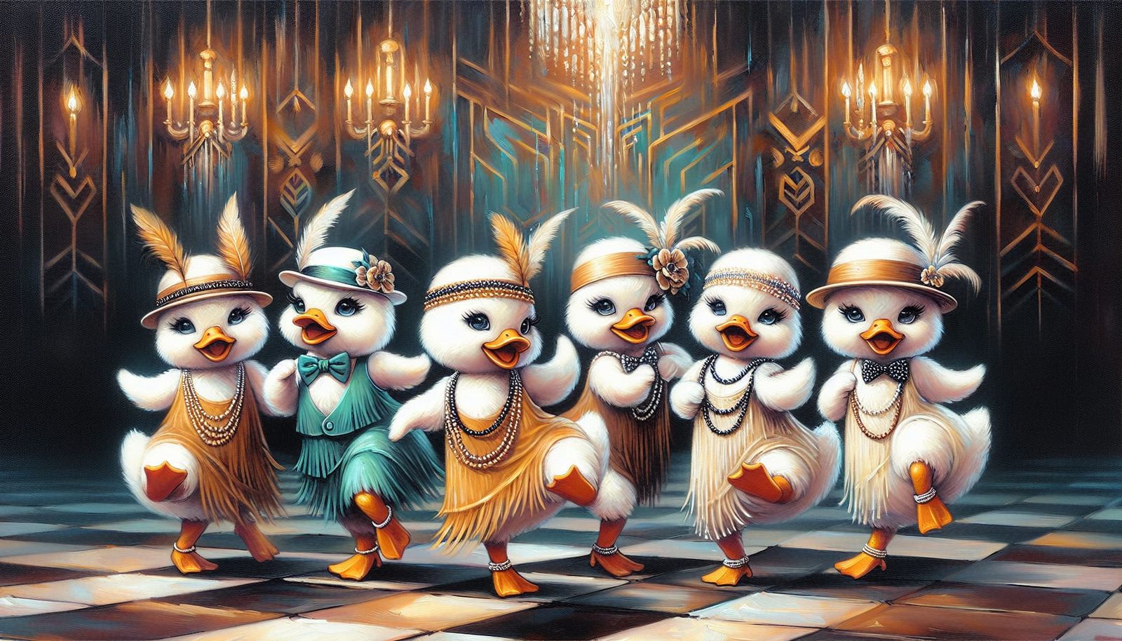 Chibi Ducklings Dance the Charleston in Art Deco Club