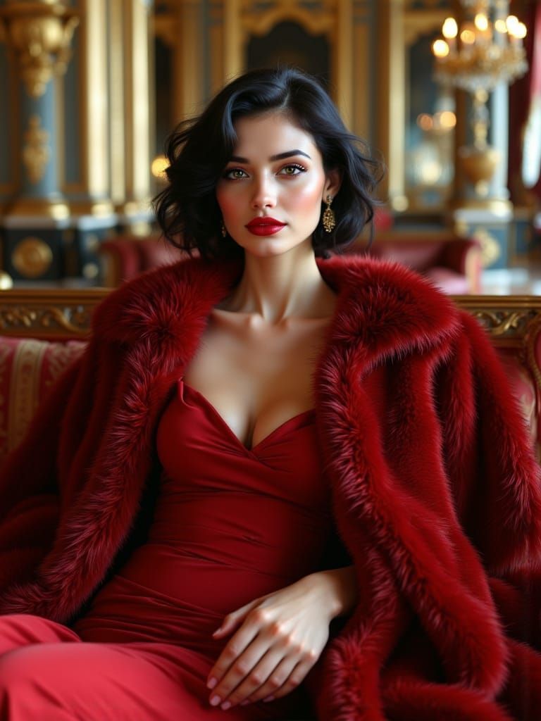 Elegant Woman in Red Dress at Palais Garnier