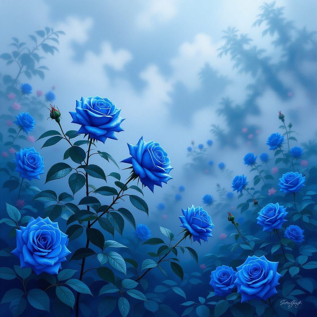 Mystic Blue Rose Garden in Ethereal Style