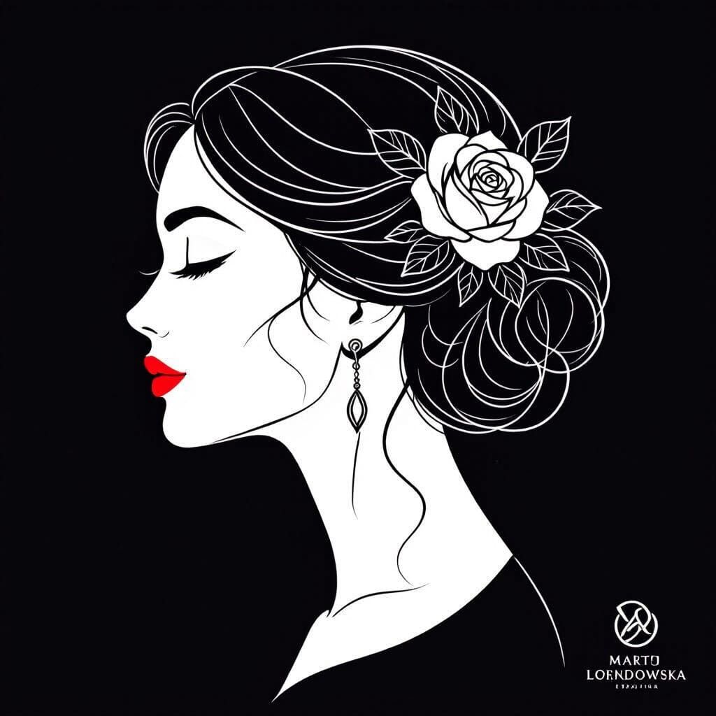 Minimalist Line Art Logo: Elegant Female Face with Rose
