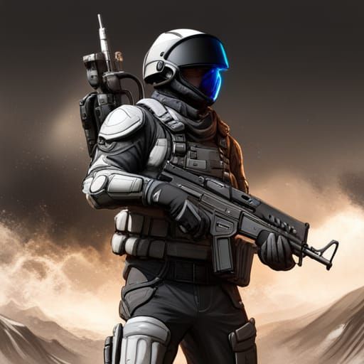 Modern Soldier in Black and White Matte Painting