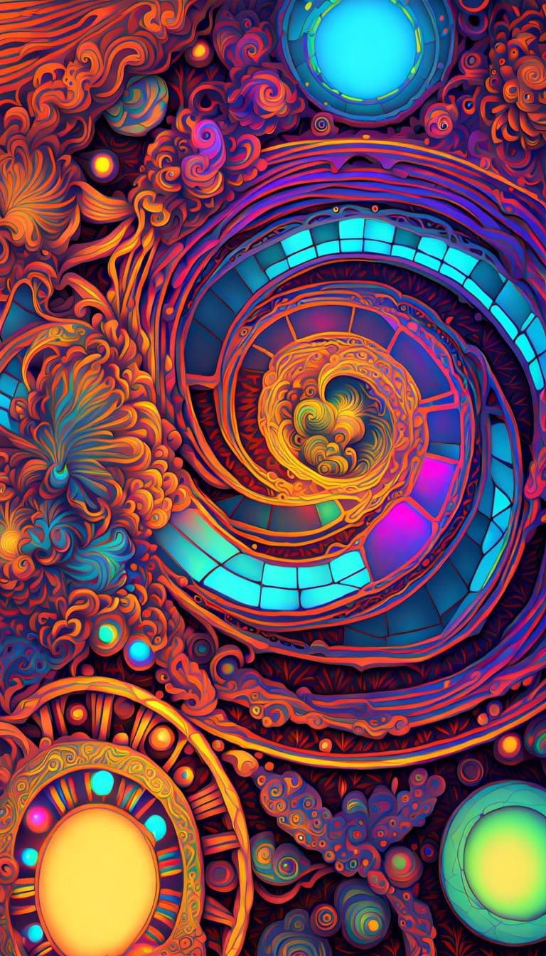 Neon Zentangle Mindscape Masterpiece in Maximalist Style