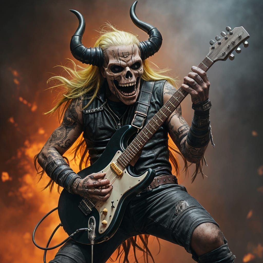 Eddie Shreds Guitar in Dark Fantasy Style