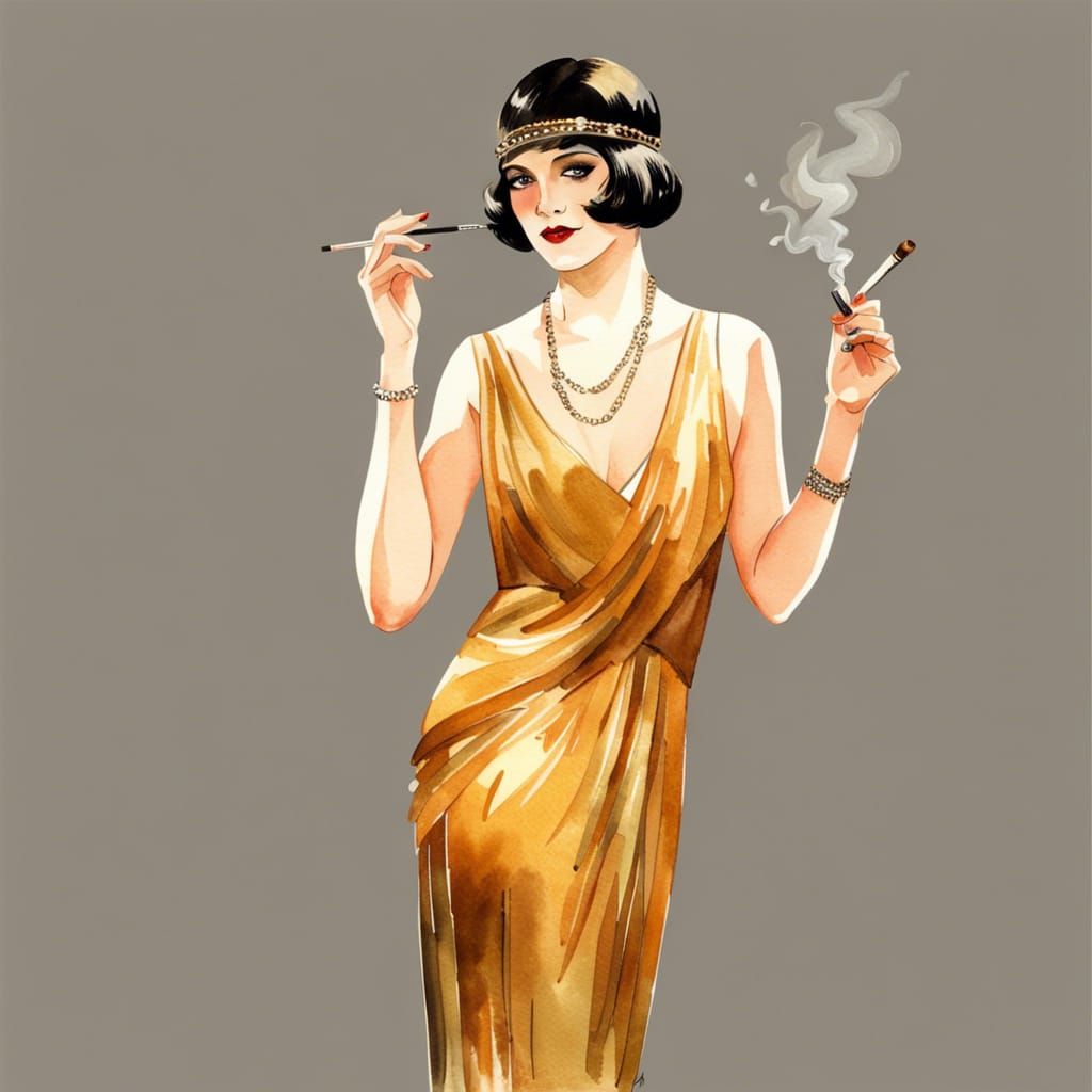 Glamorous 1920s Flapper Girl in Watercolour