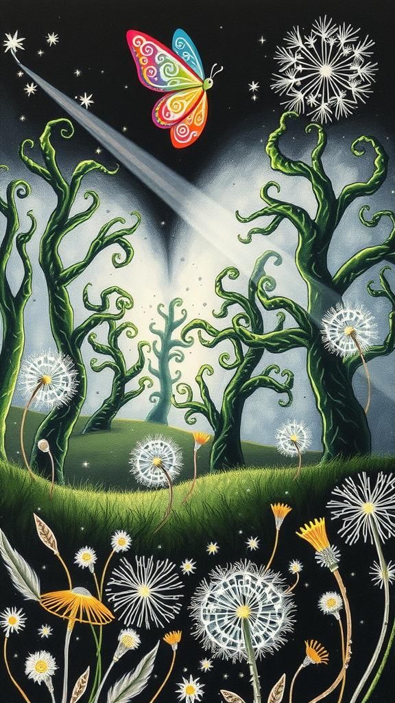 Whimsical Autumnal Landscape with Sugar Skull Moth