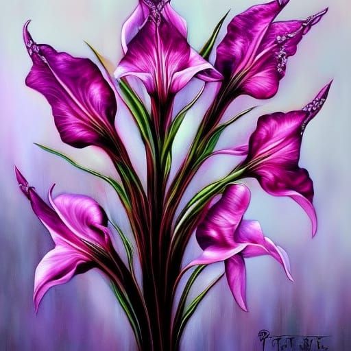 Liquid Metal Amaryllis Flowers in Ethereal Style