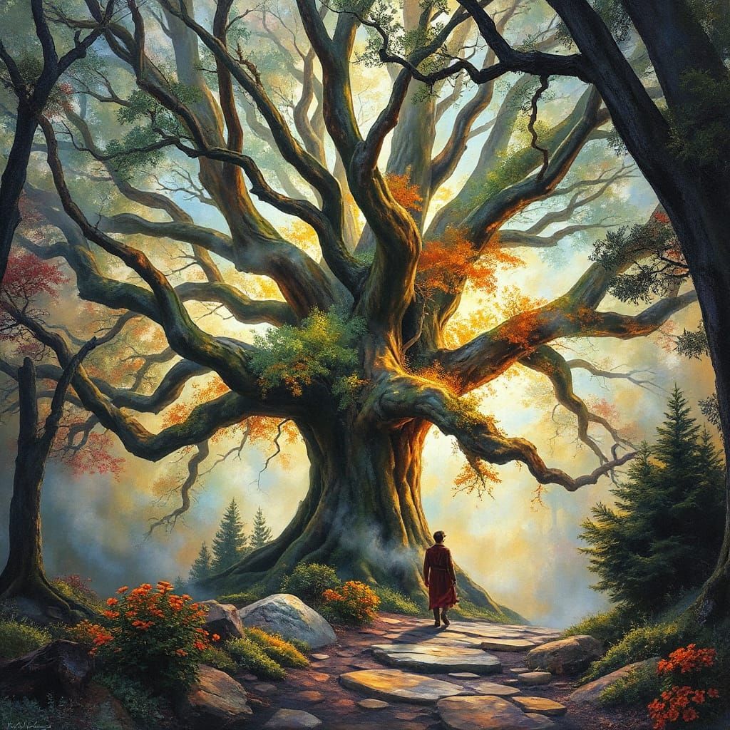 Mystical Tree of Life in Gouache Style