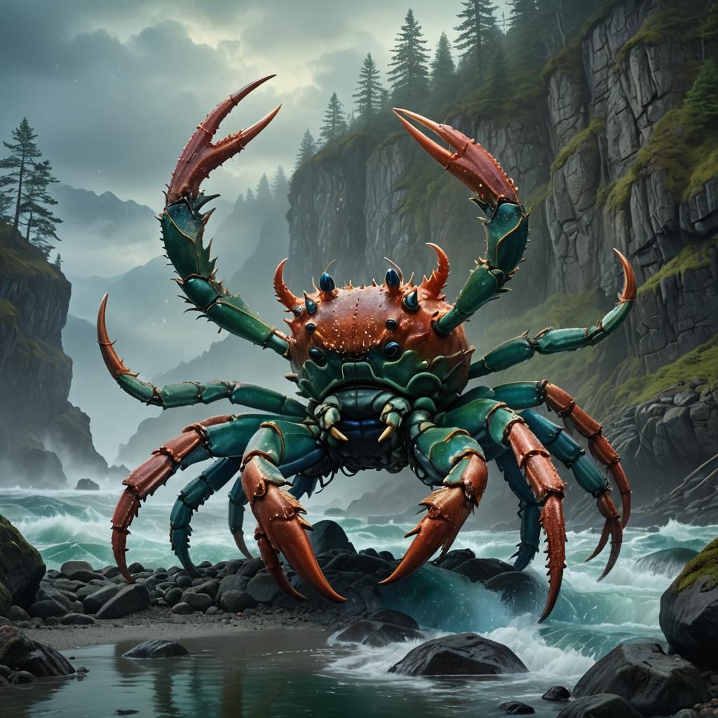 Giant Crab on Alaskan Shore: Digital Matte Painting
