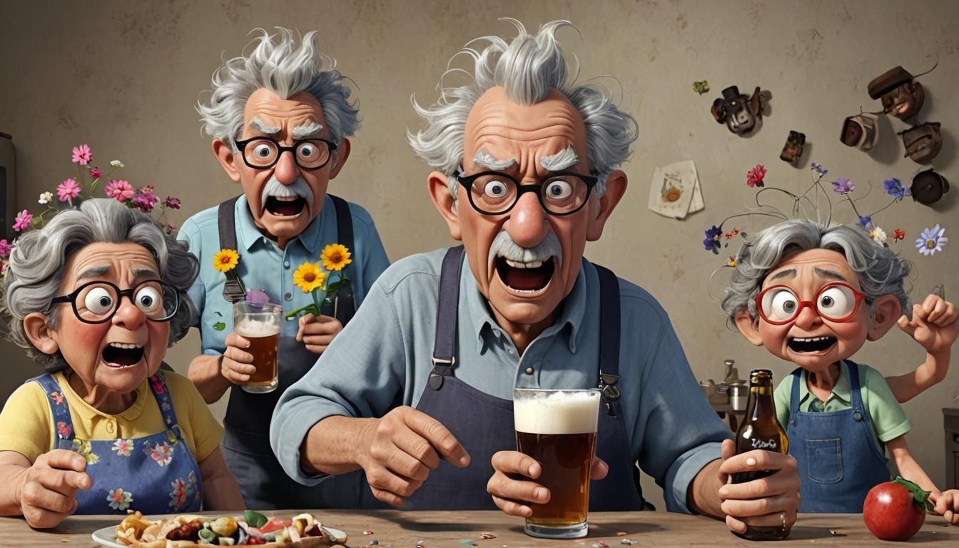 Funny Cranky Grandparents in Pixar 3D Cartoon