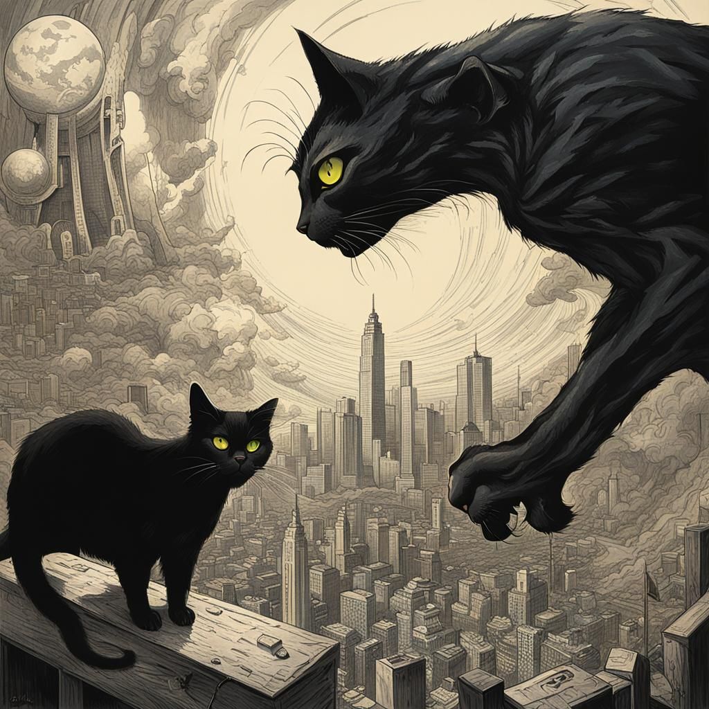 Sinister Black Cat Devouring the World